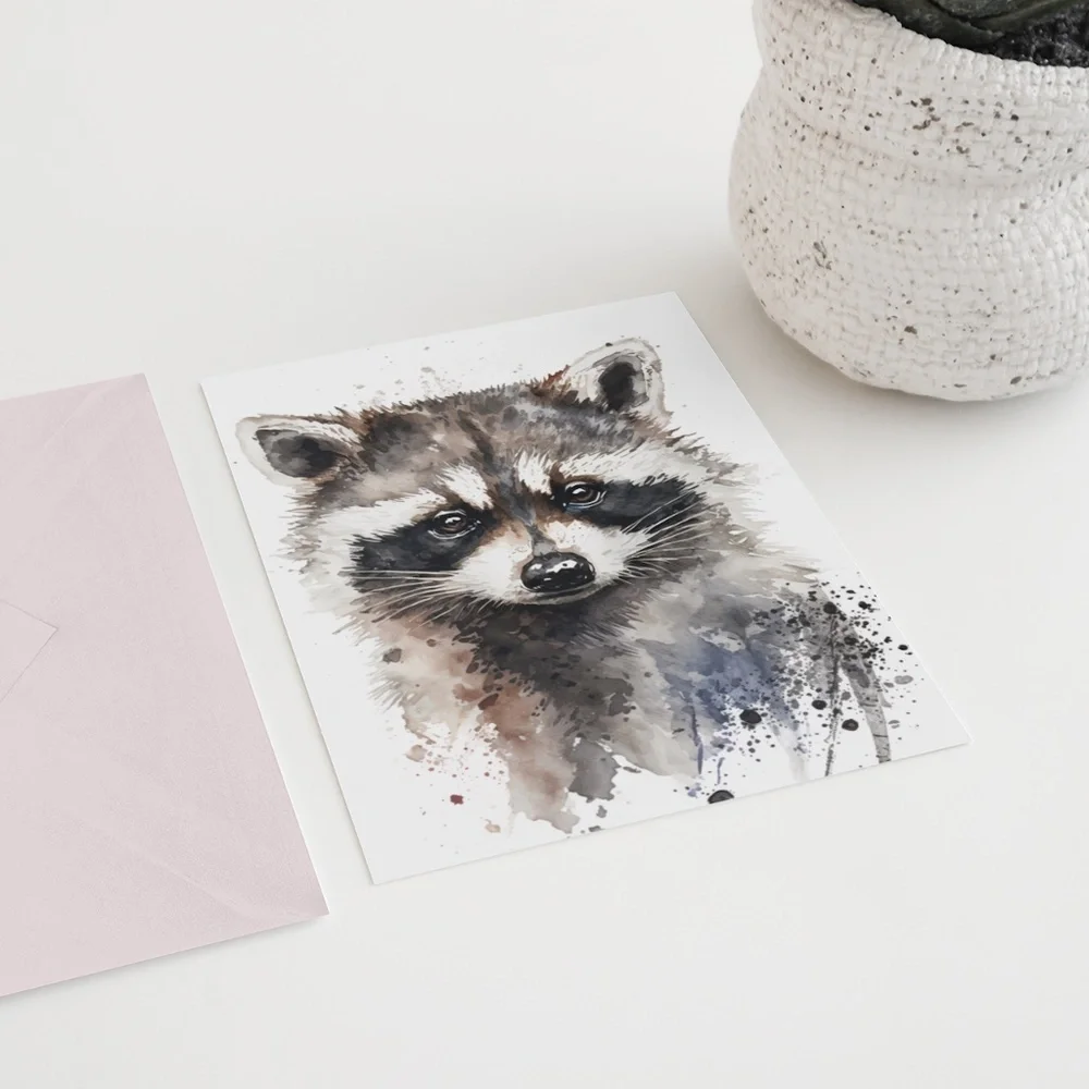 Cute Raccoon Watercolor Wall Art Illustration Print Poster Card Unframed - Picture 7 of 9